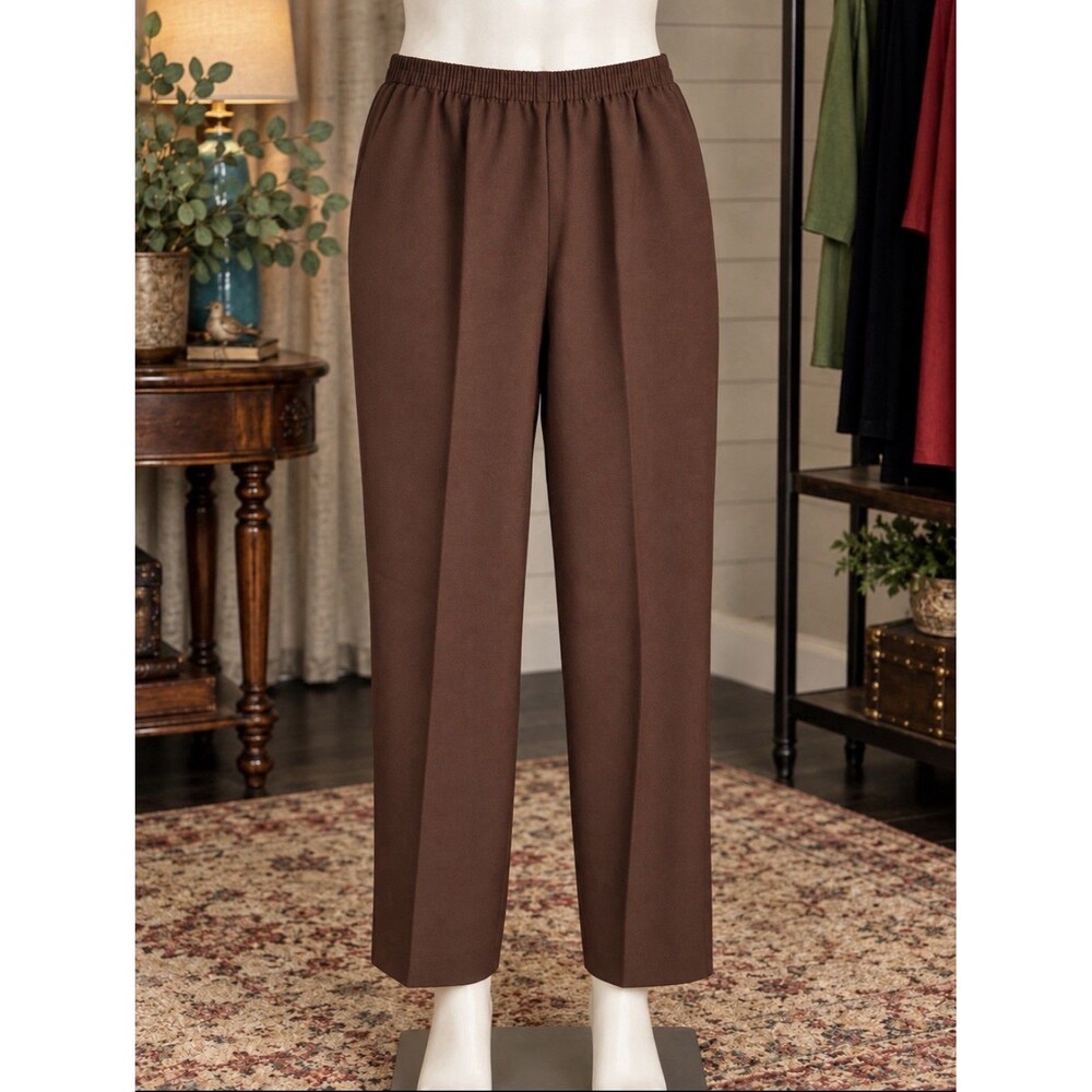 Alfred Dunner Size 14 Women’s Brown Pull On Pants Elastic Waist 28x28